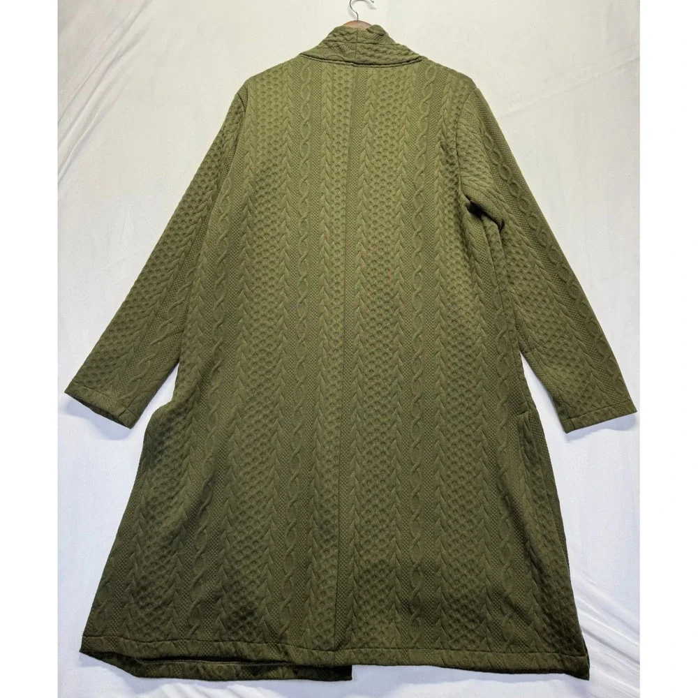 Made by Johnny Cardigan Sweater Womens Large Olive Green Cable Knit Open Front
